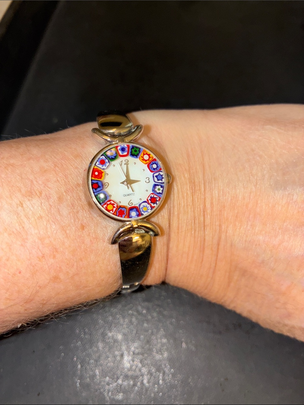 Millefiori Accent Silver Tone Quartz Watch - Multicolor Dial